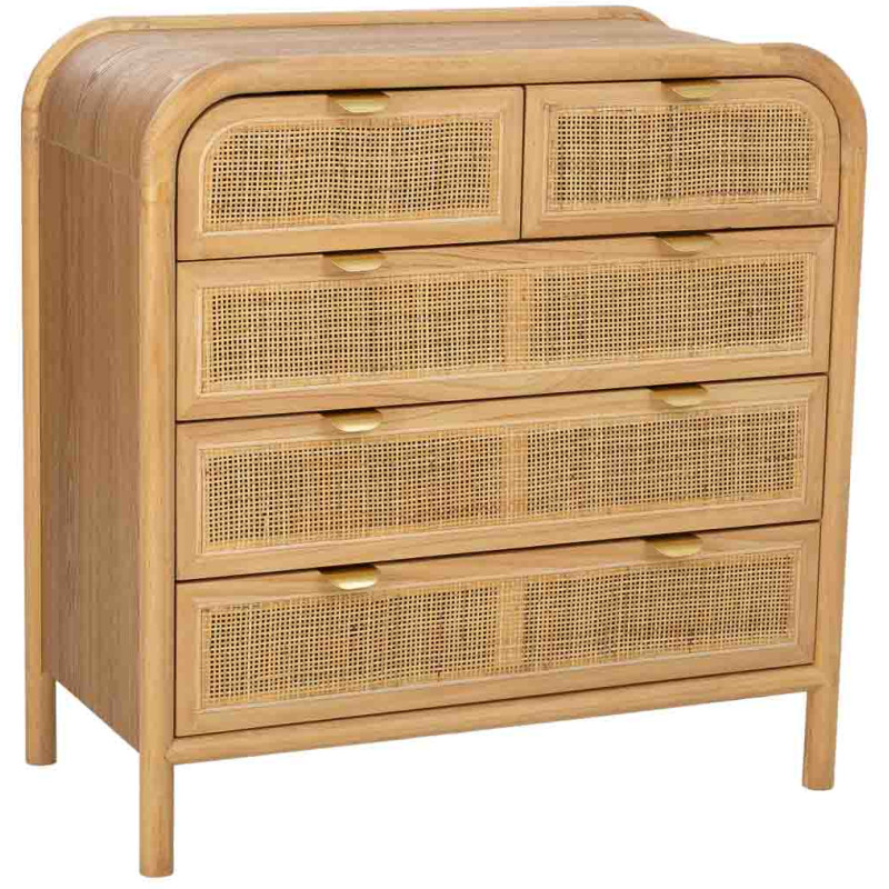 Commode bois et cannage rotin 5 tiroirs 80 cm Heraloro  - 1