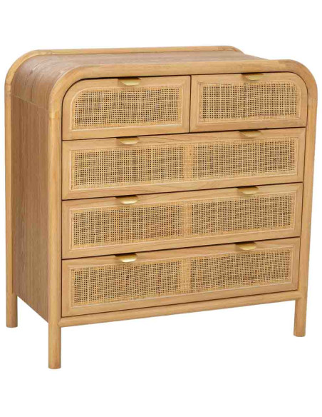 Commode bois et cannage rotin 5 tiroirs 80 cm Heraloro  - 1