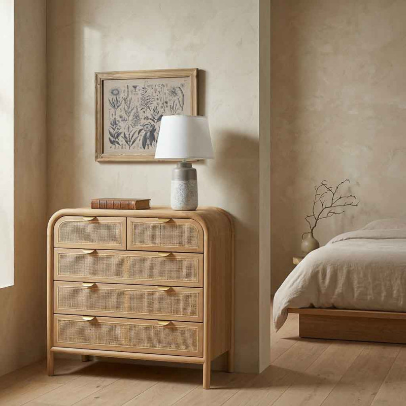 Commode bois et cannage rotin 5 tiroirs 80 cm Heraloro  - 2
