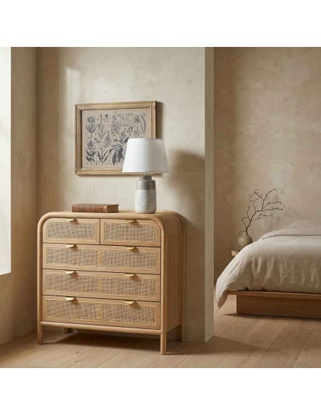 Commode bois et cannage rotin 5 tiroirs 80 cm Heraloro  - 2