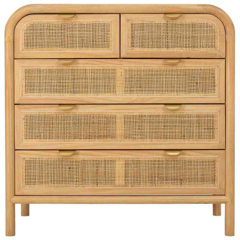 Commode bois et cannage rotin 5 tiroirs 80 cm Heraloro  - 3