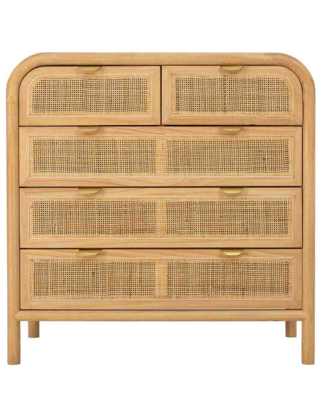 Commode bois et cannage rotin 5 tiroirs 80 cm Heraloro  - 3