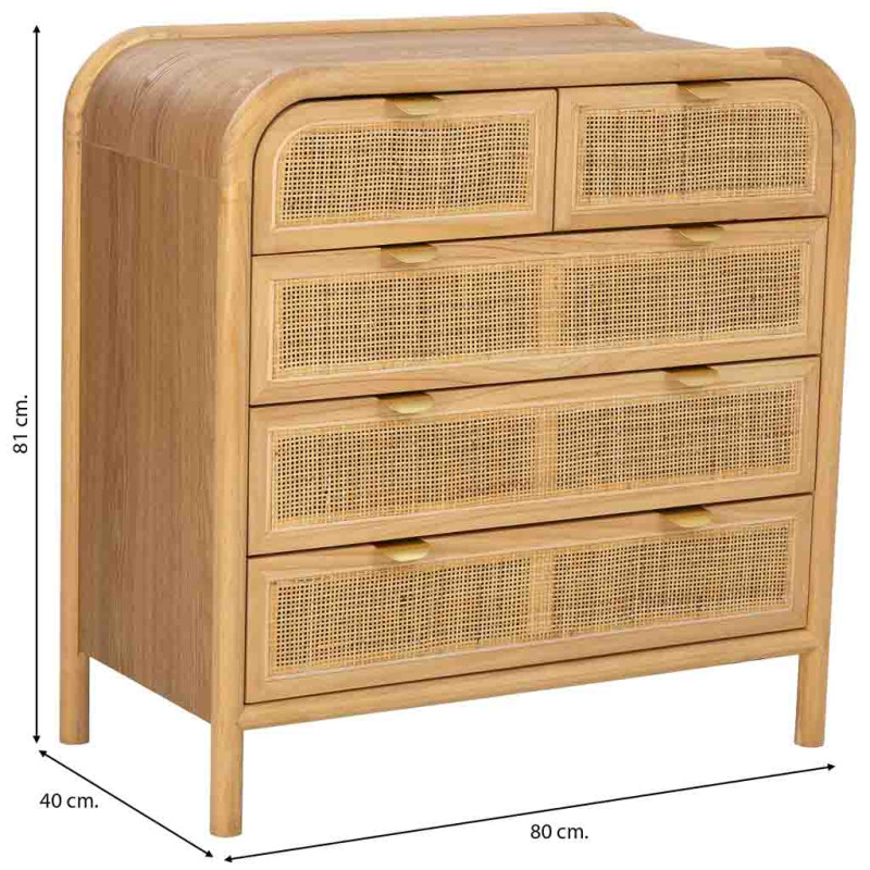 Commode bois et cannage rotin 5 tiroirs 80 cm Heraloro  - 8