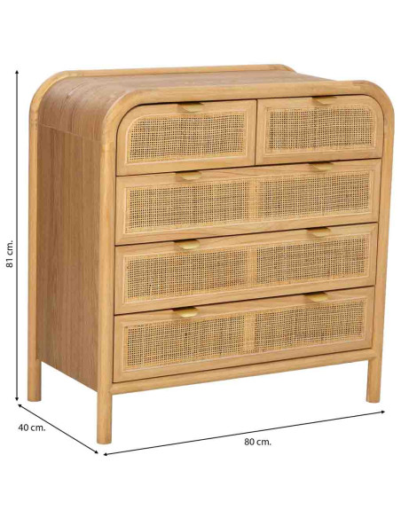 Commode bois et cannage rotin 5 tiroirs 80 cm Heraloro  - 8