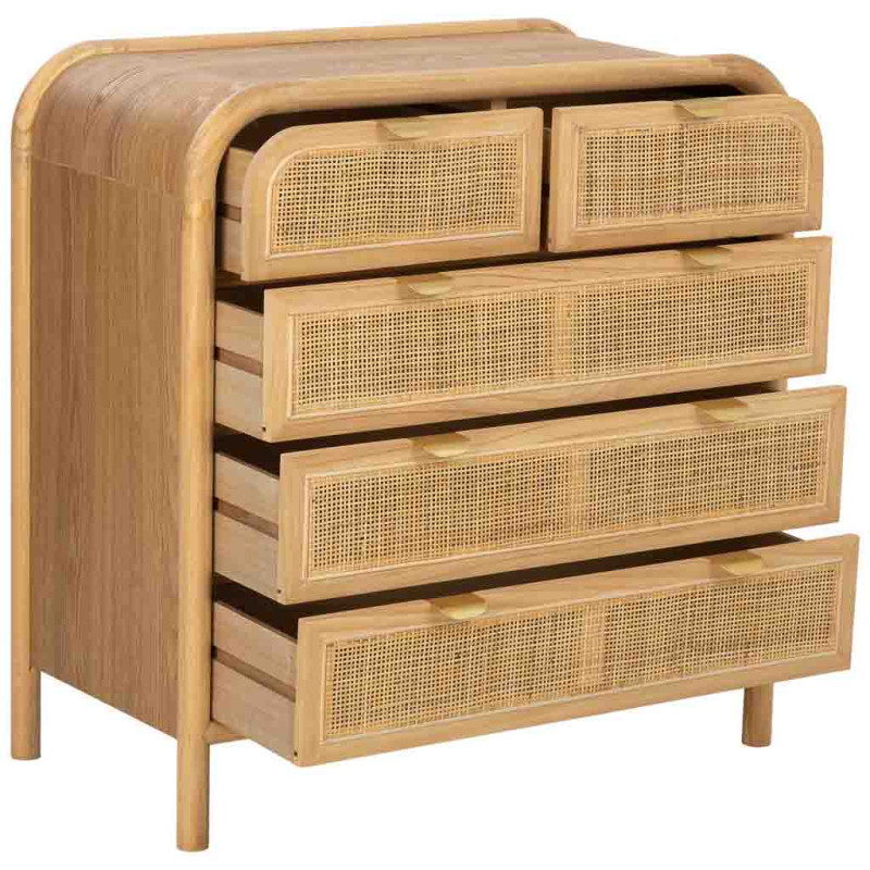 Commode bois et cannage rotin 5 tiroirs 80 cm Heraloro  - 5