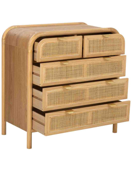 Commode bois et cannage rotin 5 tiroirs 80 cm Heraloro  - 5