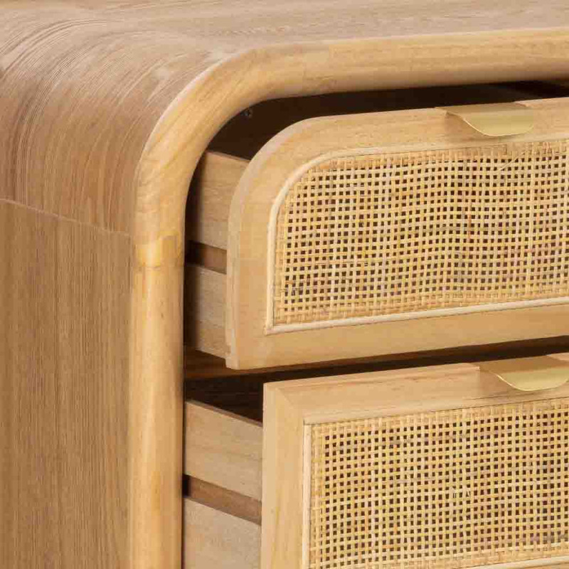 Commode bois et cannage rotin 5 tiroirs 80 cm Heraloro  - 6