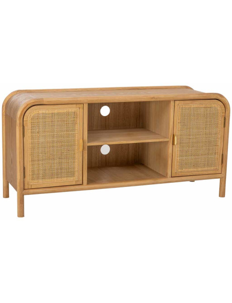 Meuble TV bois naturel et cannage rotin 120x39x60 cm Heraloro  - 1