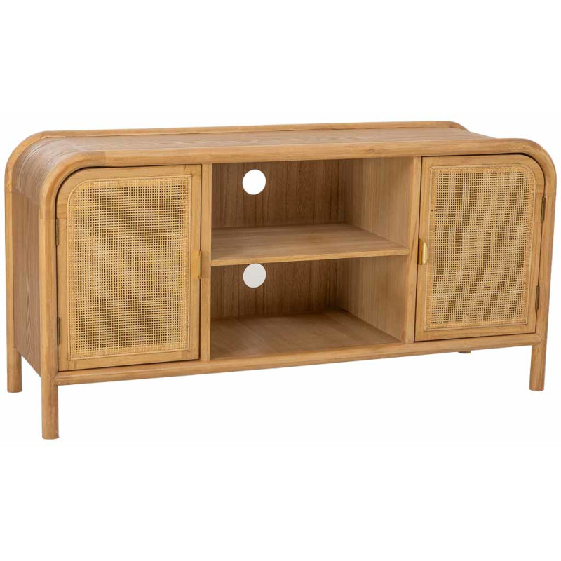 Meuble TV bois naturel et cannage rotin 120x39x60 cm Heraloro  - 1