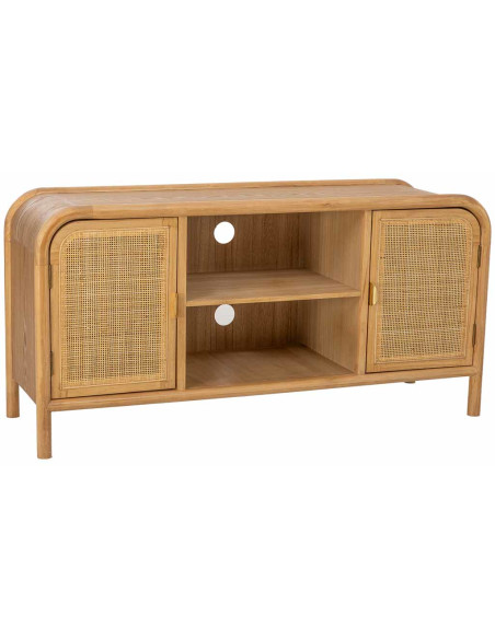 Meuble TV bois naturel et cannage rotin 120x39x60 cm Heraloro  - 1