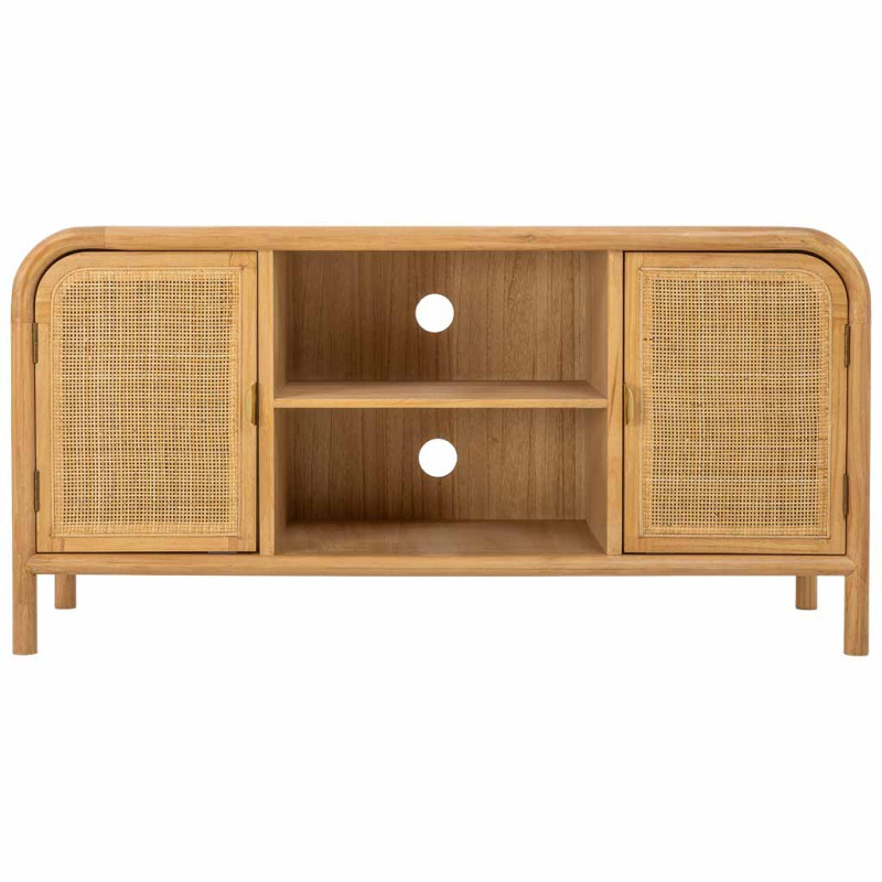Meuble TV bois naturel et cannage rotin 120x39x60 cm Heraloro  - 3