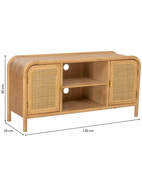 Meuble TV bois naturel et cannage rotin 120x39x60 cm Heraloro  - 8