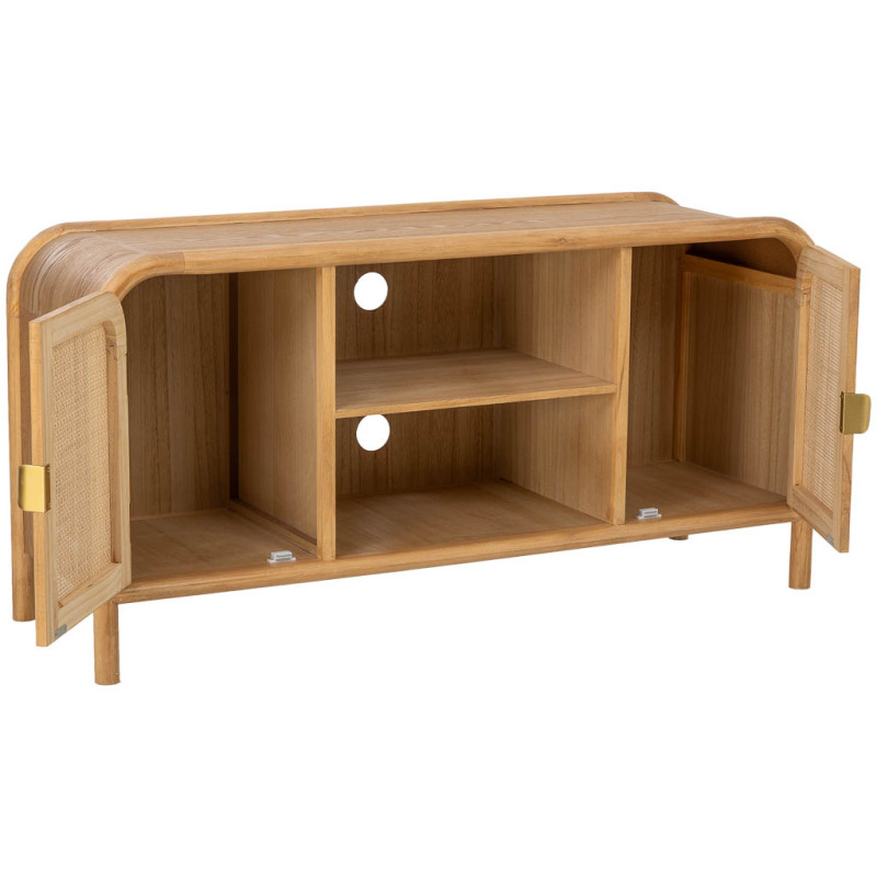 Meuble TV bois naturel et cannage rotin 120x39x60 cm Heraloro  - 5