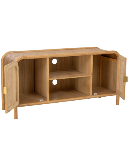 Meuble TV bois naturel et cannage rotin 120x39x60 cm Heraloro  - 5