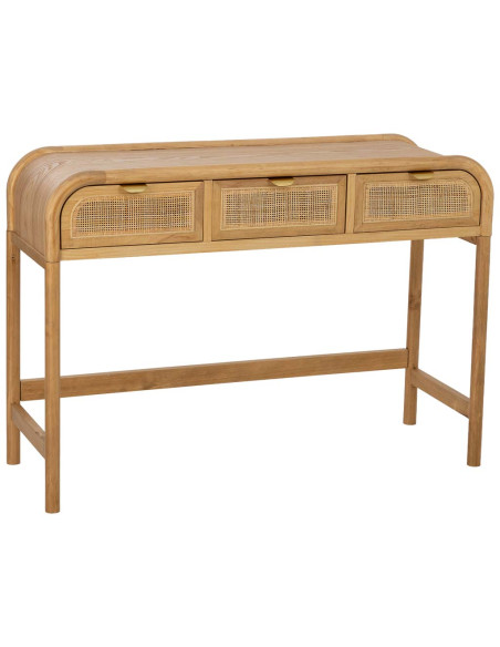Console d'entrée bois miel et cannage rotin 3 tiroirs 110 cm Heraloro  - 1