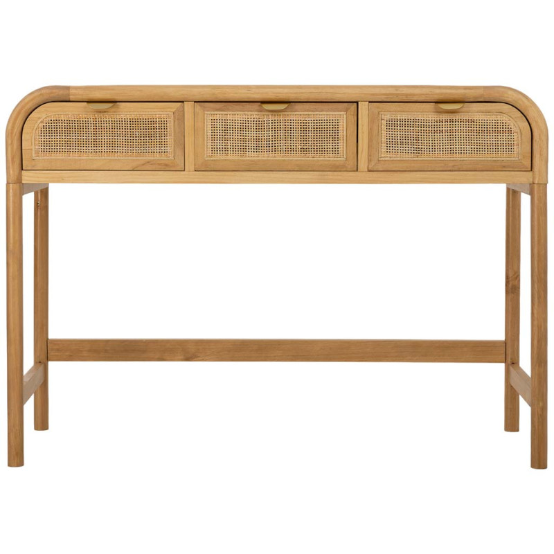 Console d'entrée bois miel et cannage rotin 3 tiroirs 110 cm Heraloro  - 2