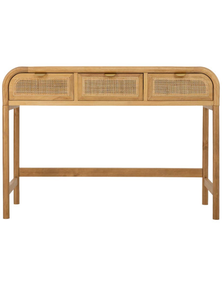 Console d'entrée bois miel et cannage rotin 3 tiroirs 110 cm Heraloro  - 2