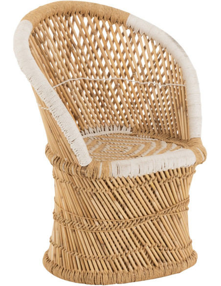 Fauteuil enfant dossier haut bambou naturel et blanc - 1