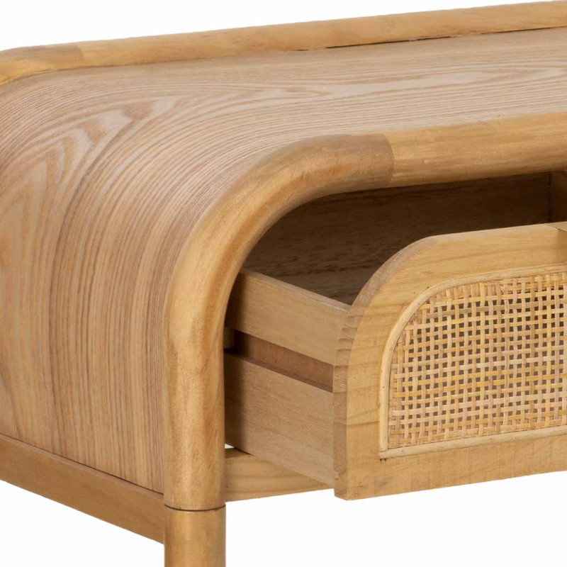 Console d'entrée bois miel et cannage rotin 3 tiroirs 110 cm Heraloro  - 5