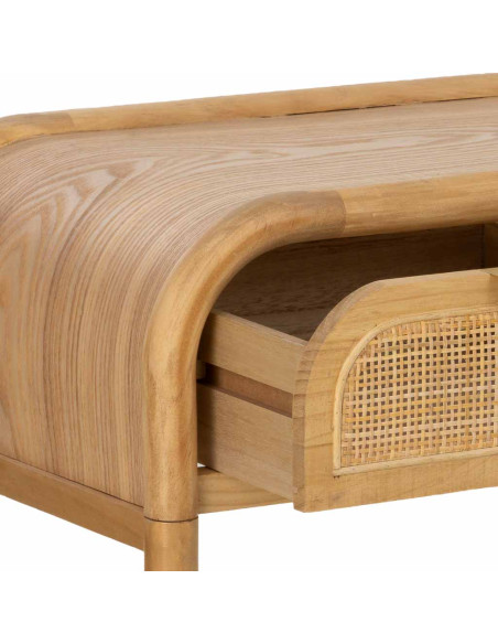 Console d'entrée bois miel et cannage rotin 3 tiroirs 110 cm Heraloro  - 5