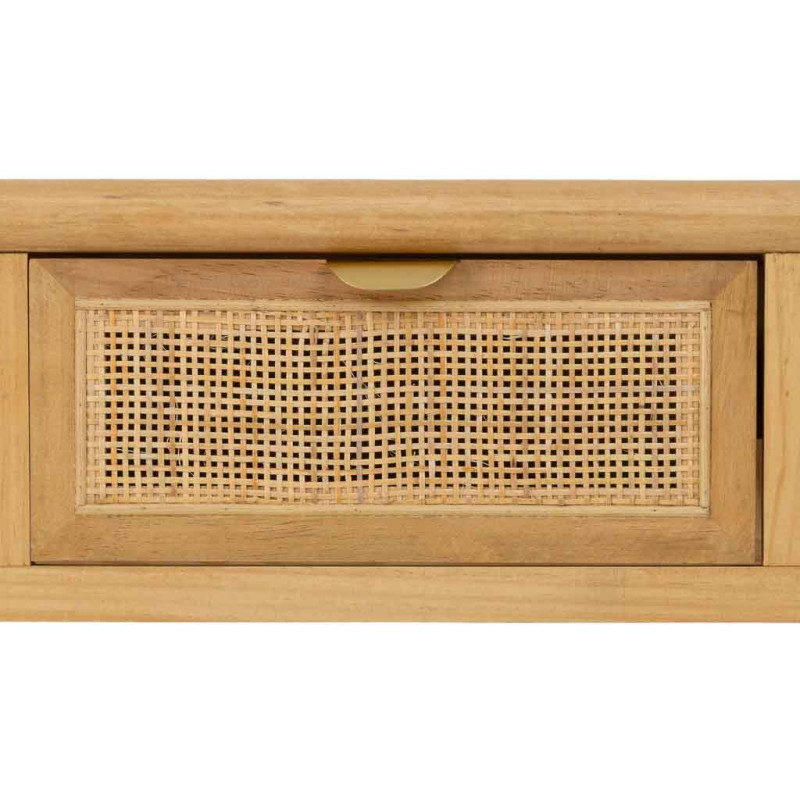 Console d'entrée bois miel et cannage rotin 3 tiroirs 110 cm Heraloro  - 6