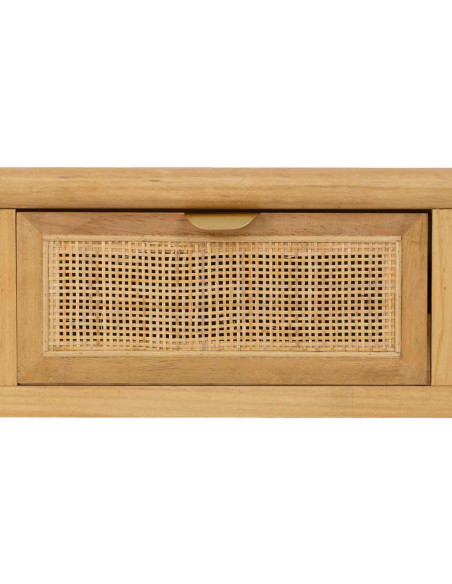 Console d'entrée bois miel et cannage rotin 3 tiroirs 110 cm Heraloro  - 6