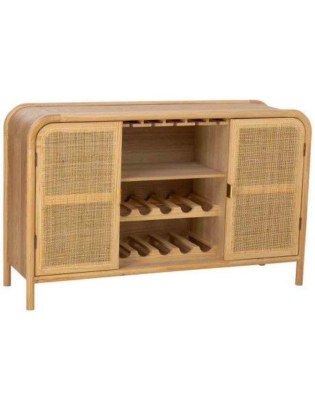 Buffet range-bouteilles bois miel et cannage rotin 130 cm Heraloro  - 1