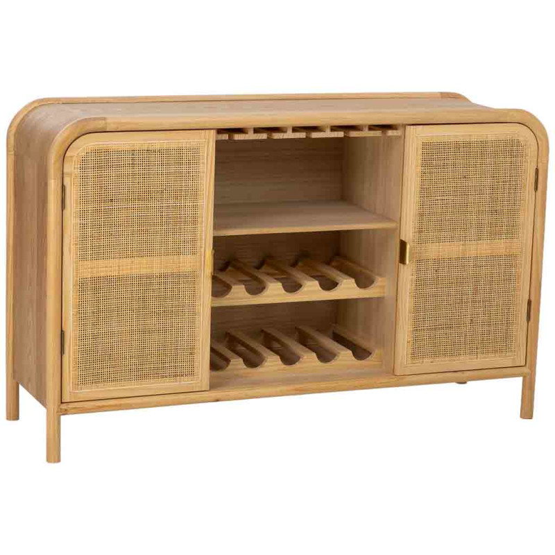 Buffet range-bouteilles bois miel et cannage rotin 130 cm Heraloro  - 1