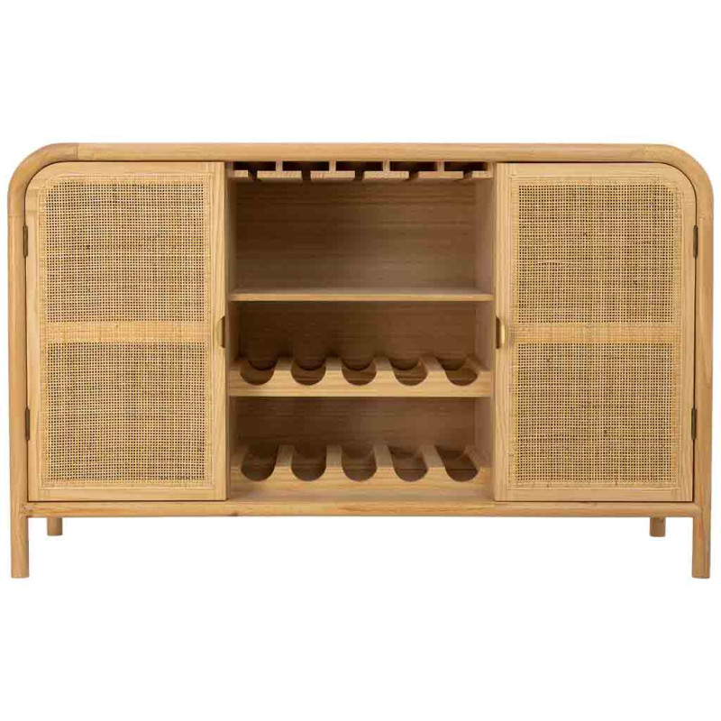 Buffet range-bouteilles bois miel et cannage rotin 130 cm Heraloro  - 3