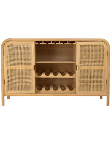 Buffet range-bouteilles bois miel et cannage rotin 130 cm Heraloro  - 3