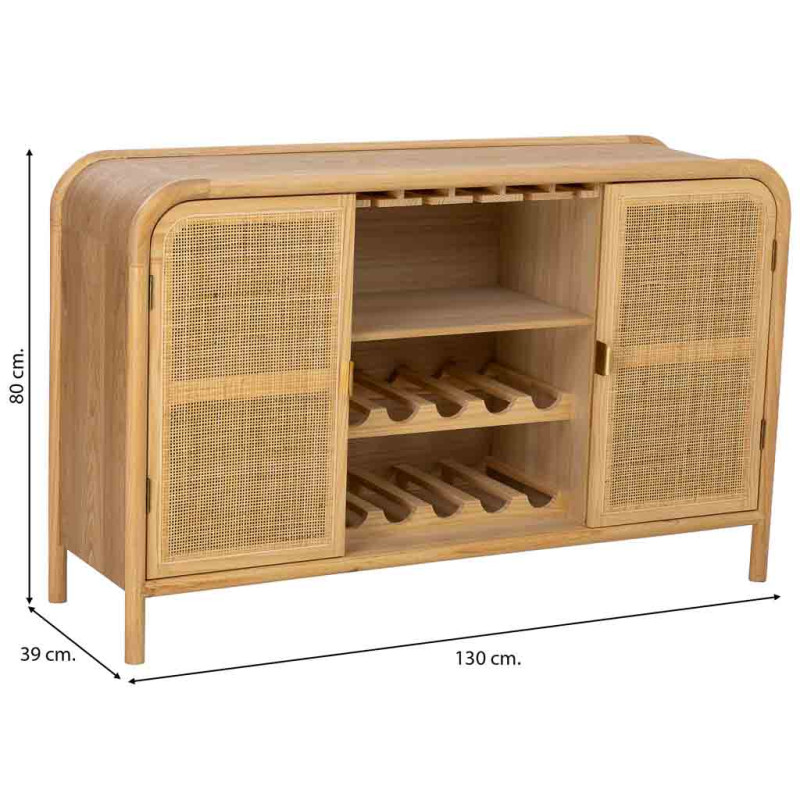 Buffet range-bouteilles bois miel et cannage rotin 130 cm Heraloro  - 8