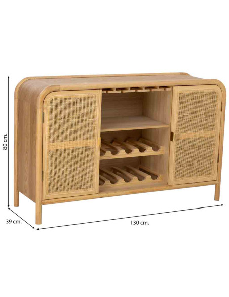 Buffet range-bouteilles bois miel et cannage rotin 130 cm Heraloro  - 8