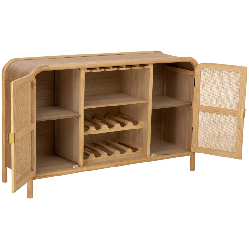Buffet range-bouteilles bois miel et cannage rotin 130 cm Heraloro  - 4
