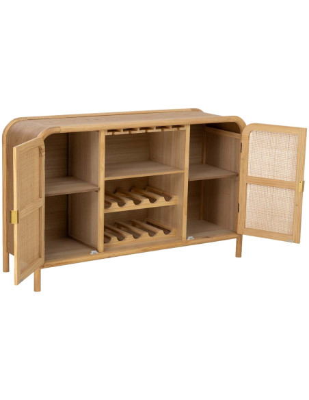 Buffet range-bouteilles bois miel et cannage rotin 130 cm Heraloro  - 4