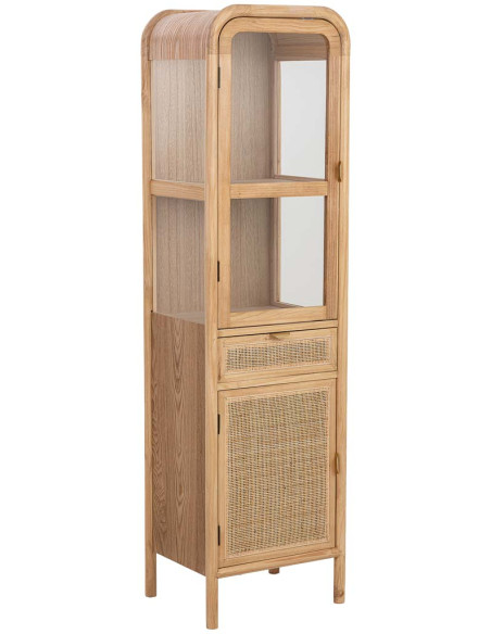 Vitrine étroite bois naturel et rotin 46,5x40x175 cm Heraloro  - 1