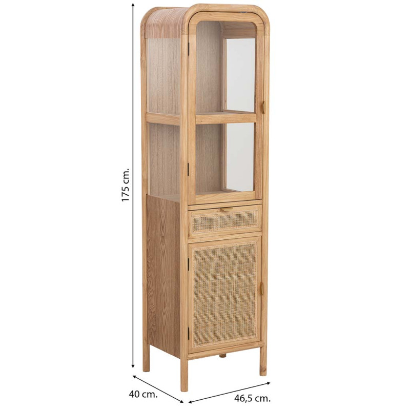 Vitrine étroite bois naturel et rotin 46,5x40x175 cm Heraloro  - 10