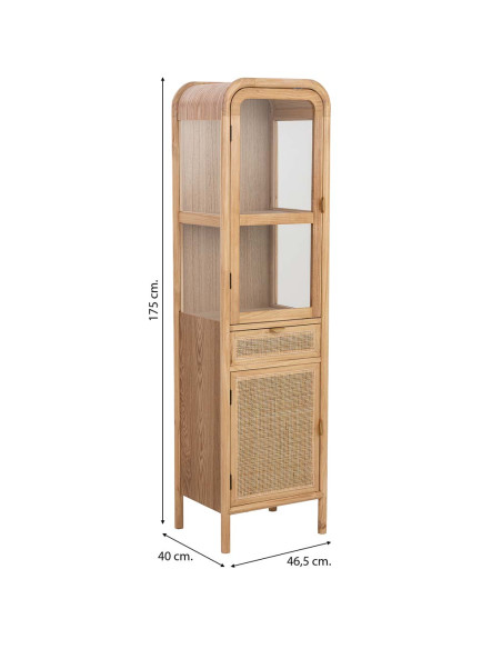 Vitrine étroite bois naturel et rotin 46,5x40x175 cm Heraloro  - 10