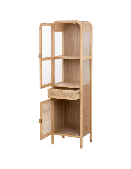 Vitrine étroite bois naturel et rotin 46,5x40x175 cm Heraloro  - 3