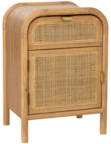 Table de chevet bois miel et rotin 45x35x66 cm Heraloro  - 1