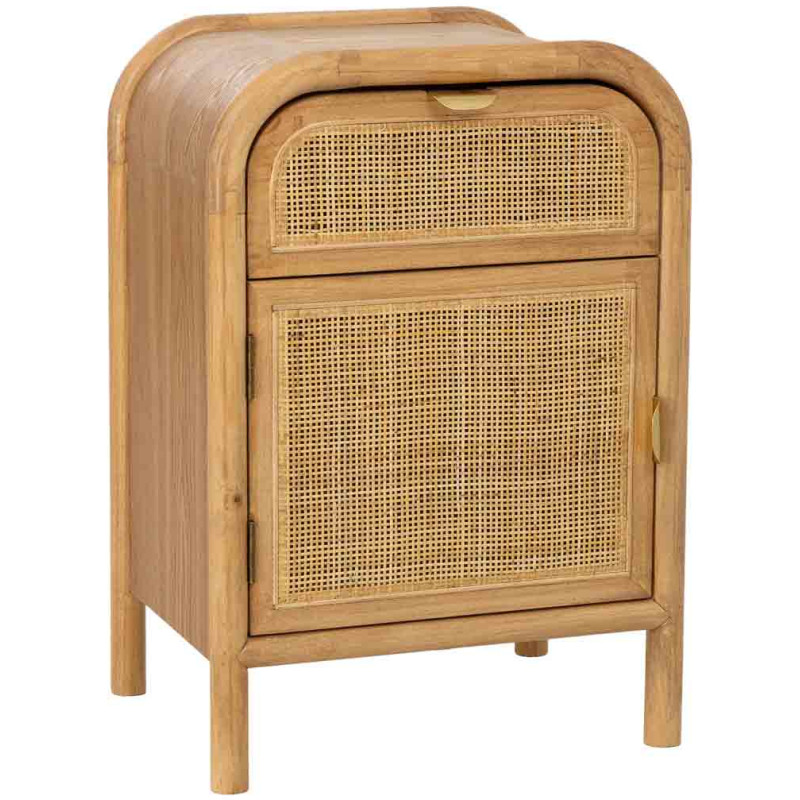 Table de chevet bois miel et rotin 45x35x66 cm Heraloro  - 1