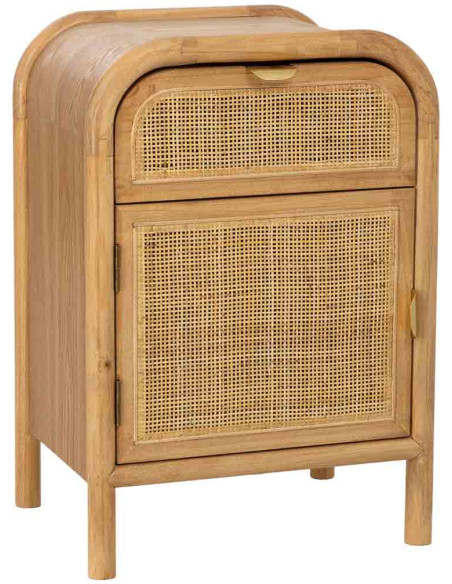 Table de chevet bois miel et rotin 45x35x66 cm Heraloro  - 1