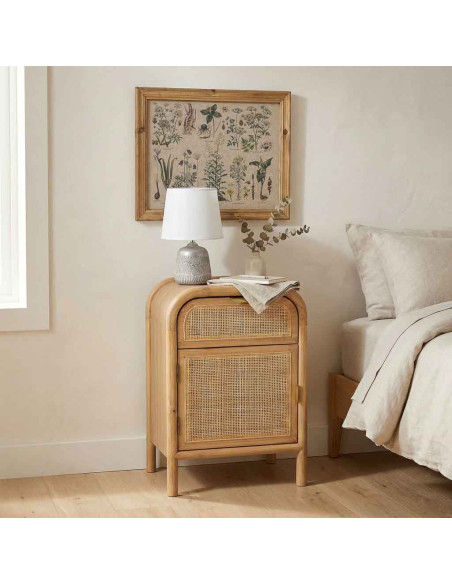 Table de chevet bois miel et rotin 45x35x66 cm Heraloro  - 2