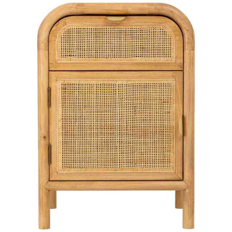 Table de chevet bois miel et rotin 45x35x66 cm Heraloro  - 3