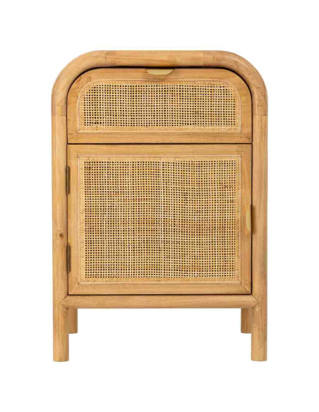 Table de chevet bois miel et rotin 45x35x66 cm Heraloro  - 3