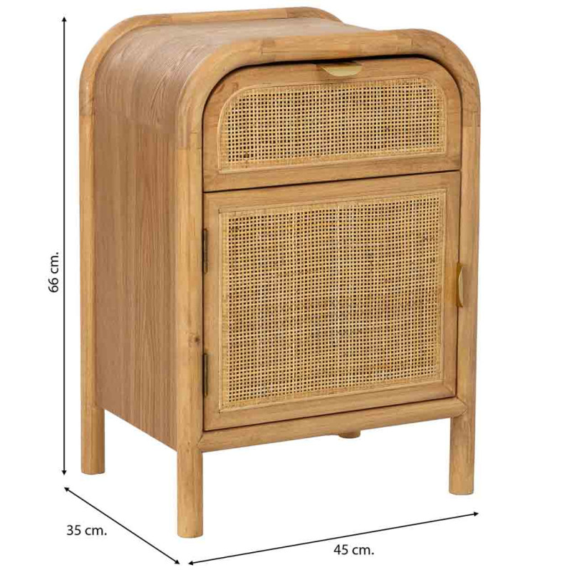 Table de chevet bois miel et rotin 45x35x66 cm Heraloro  - 9