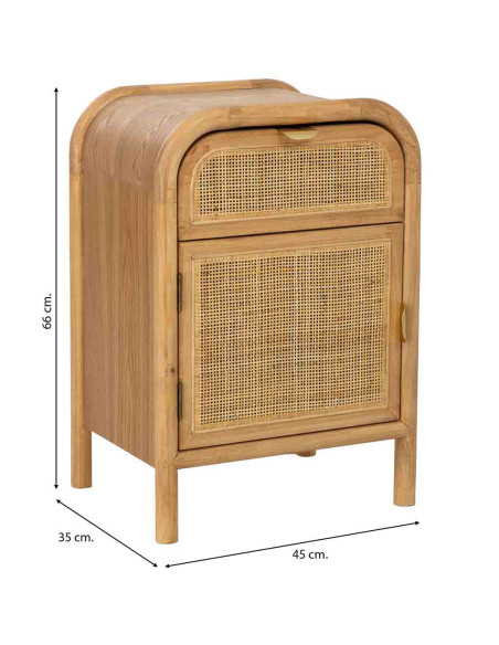 Table de chevet bois miel et rotin 45x35x66 cm Heraloro  - 9