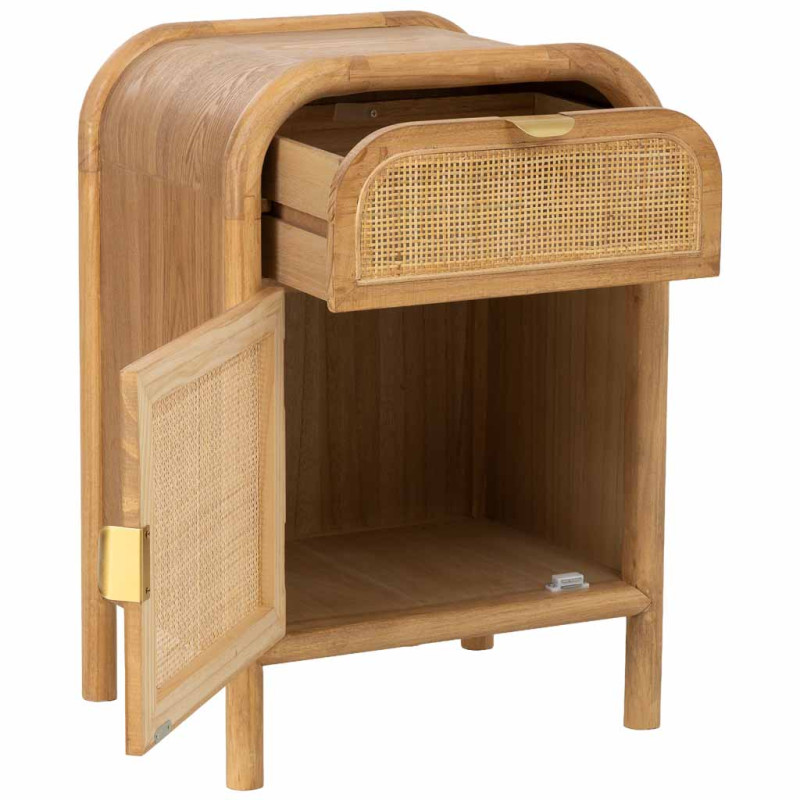 Table de chevet bois miel et rotin 45x35x66 cm Heraloro  - 4