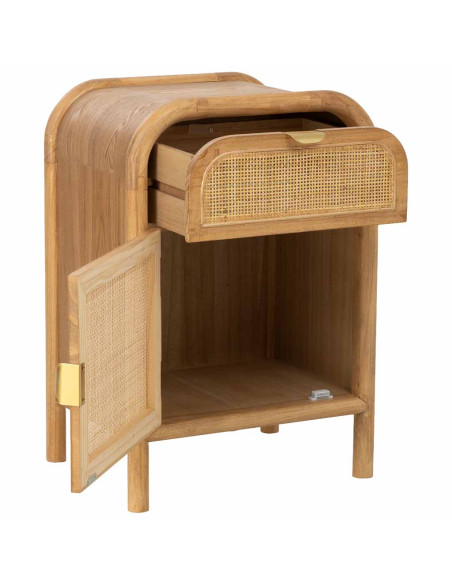 Table de chevet bois miel et rotin 45x35x66 cm Heraloro  - 4