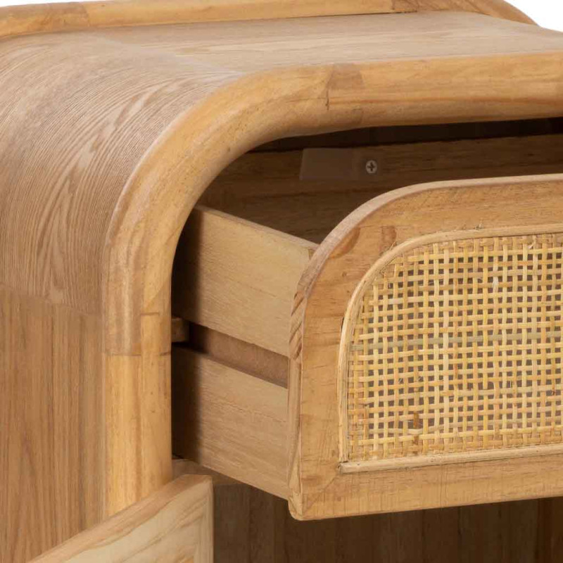 Table de chevet bois miel et rotin 45x35x66 cm Heraloro  - 6