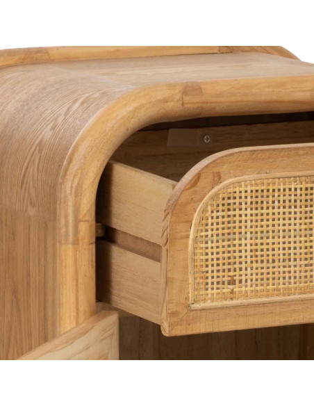 Table de chevet bois miel et rotin 45x35x66 cm Heraloro  - 6